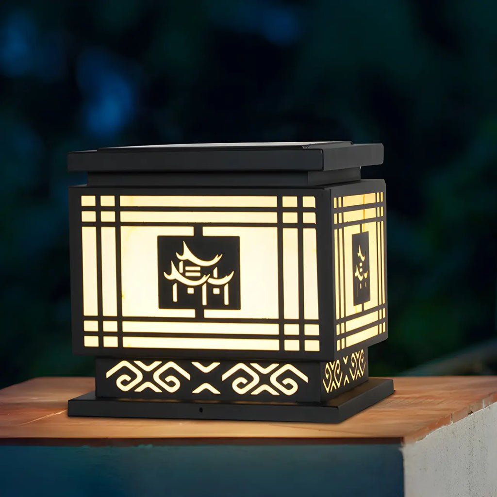 Oriental Black Silhouette LED Solar Outdoor Post Lights
