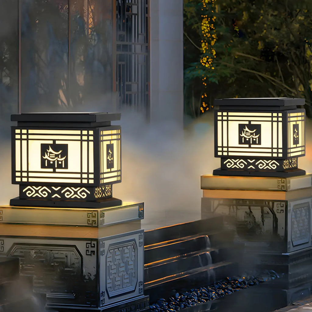 Oriental Black Silhouette LED Solar Outdoor Post Lights