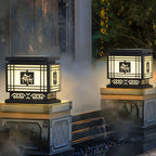 Oriental Black Silhouette LED Solar Outdoor Post Lights