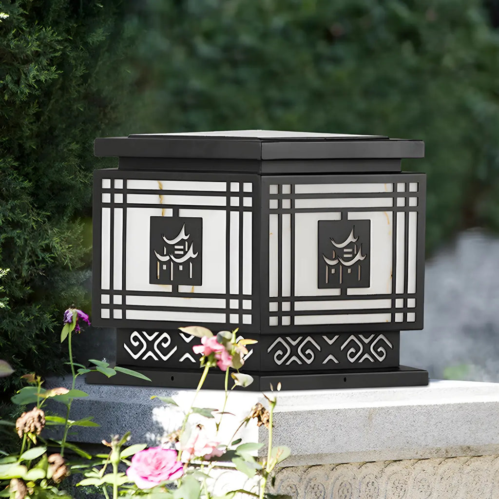 Oriental Black Silhouette LED Solar Outdoor Post Lights