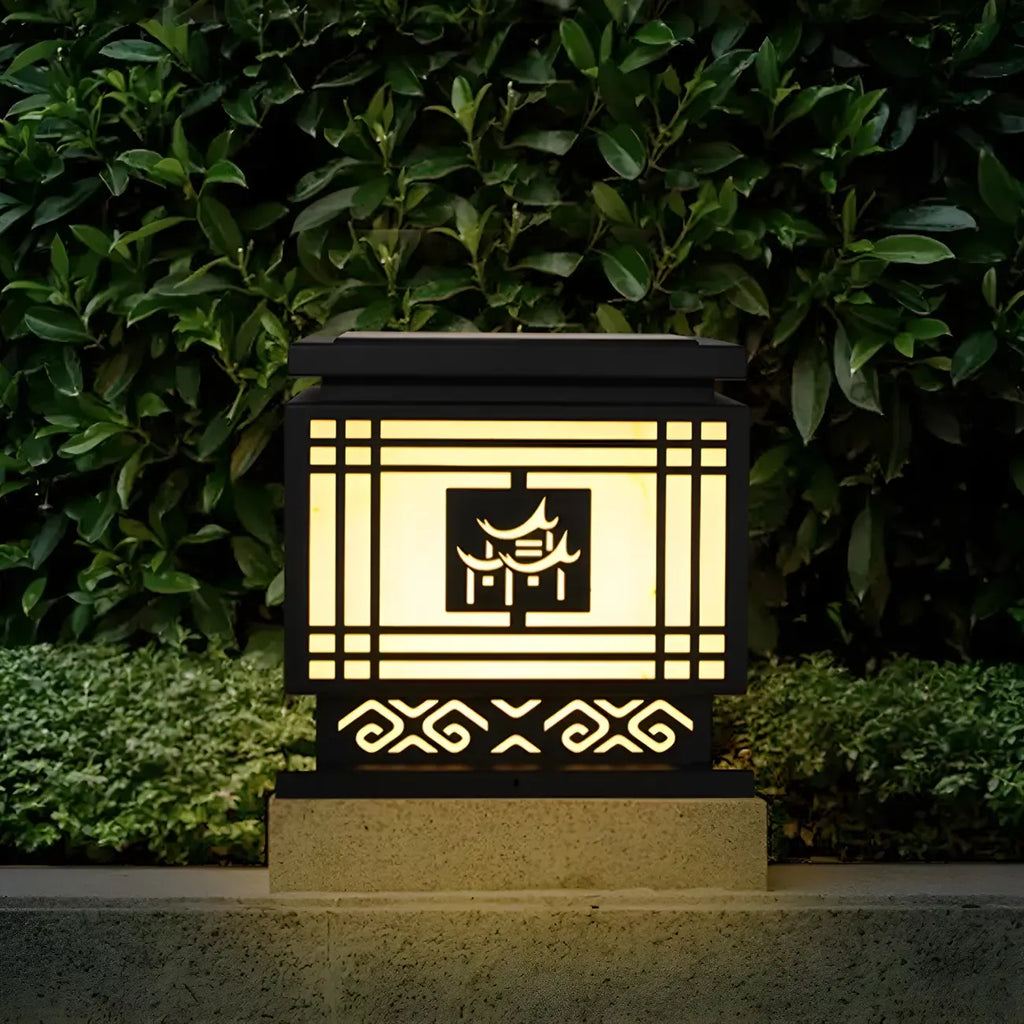 Oriental Black Silhouette LED Solar Outdoor Post Lights
