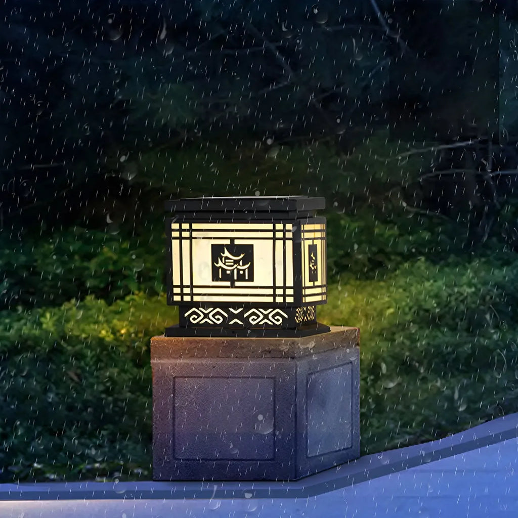 Oriental Black Silhouette LED Solar Outdoor Post Lights