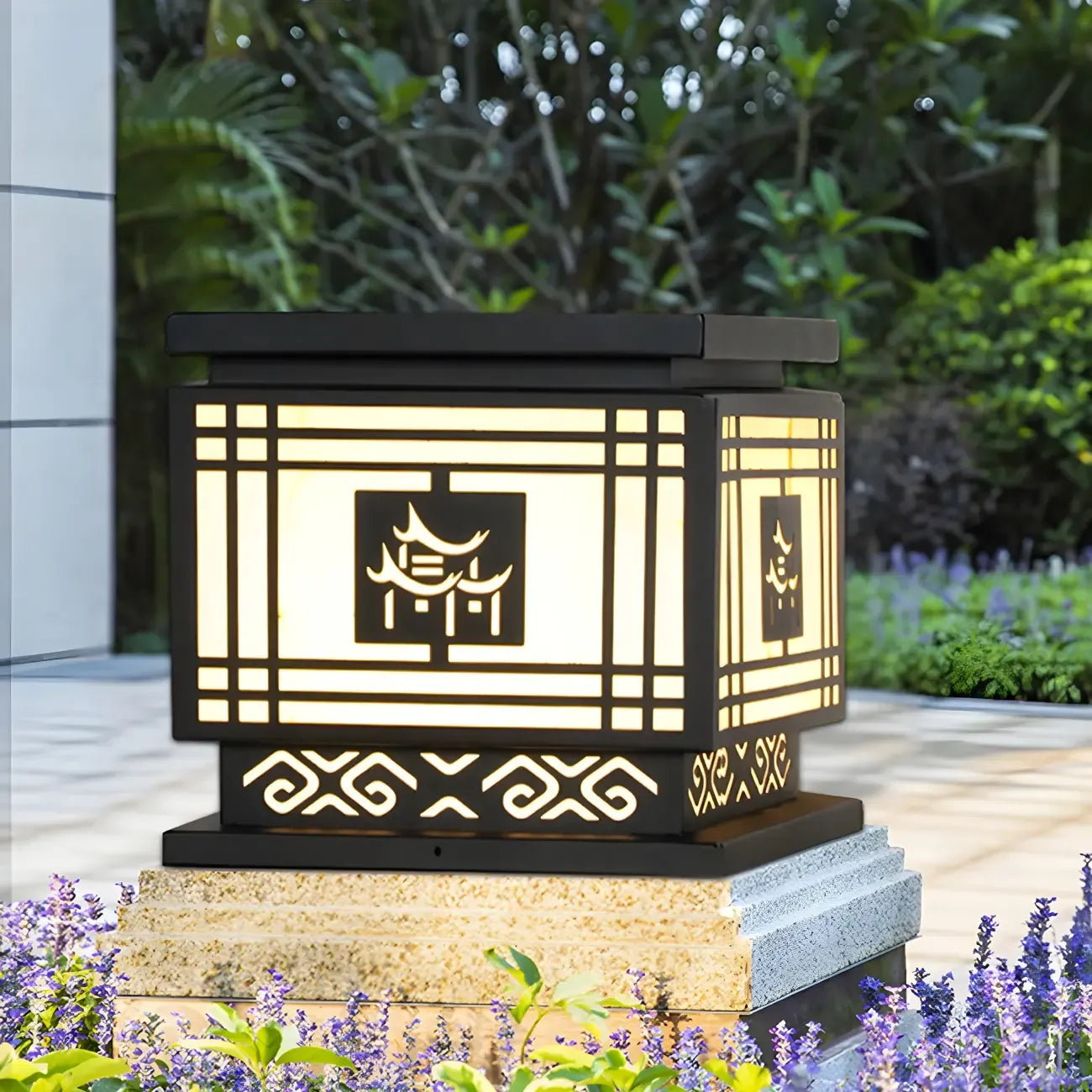 Oriental Black Silhouette LED Solar Outdoor Post Lights
