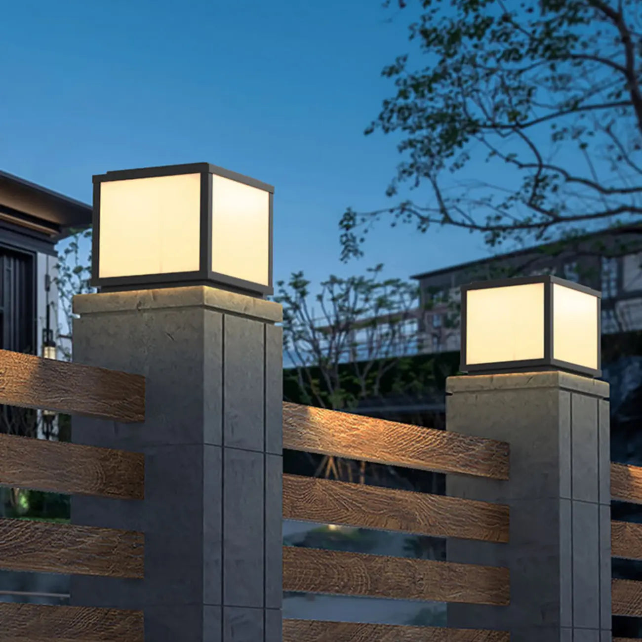 Cubic Black Metal Solar Outdoor Post Lights