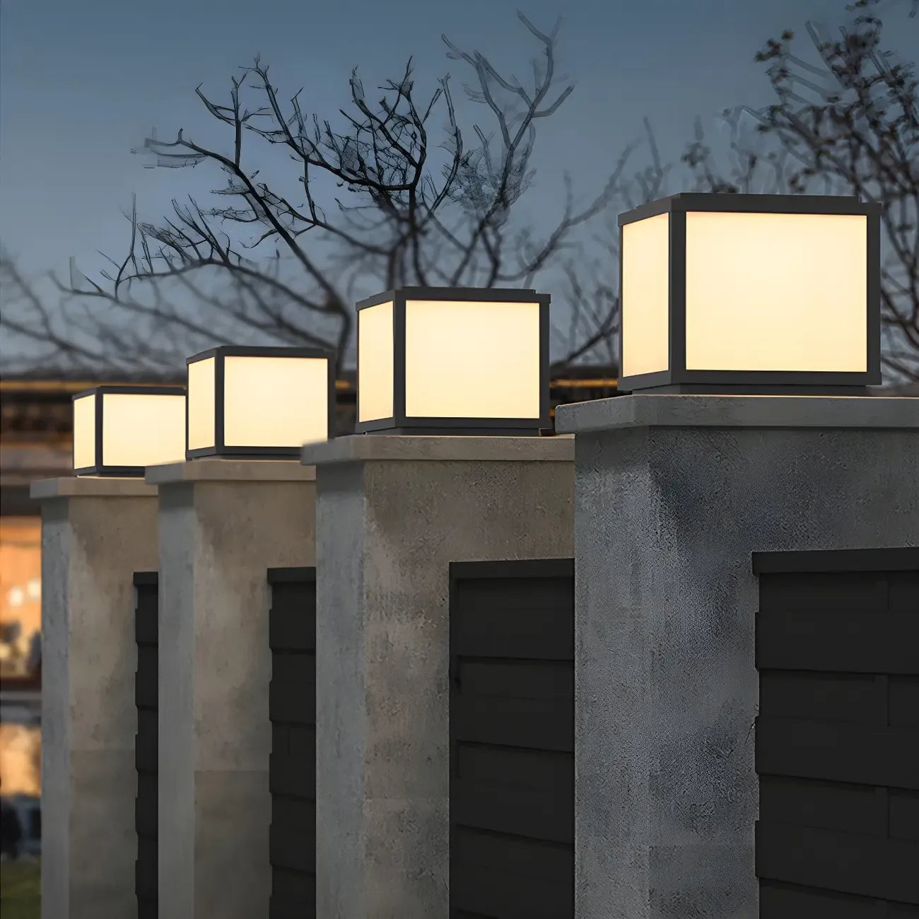 Cubic Black Metal Solar Outdoor Post Lights