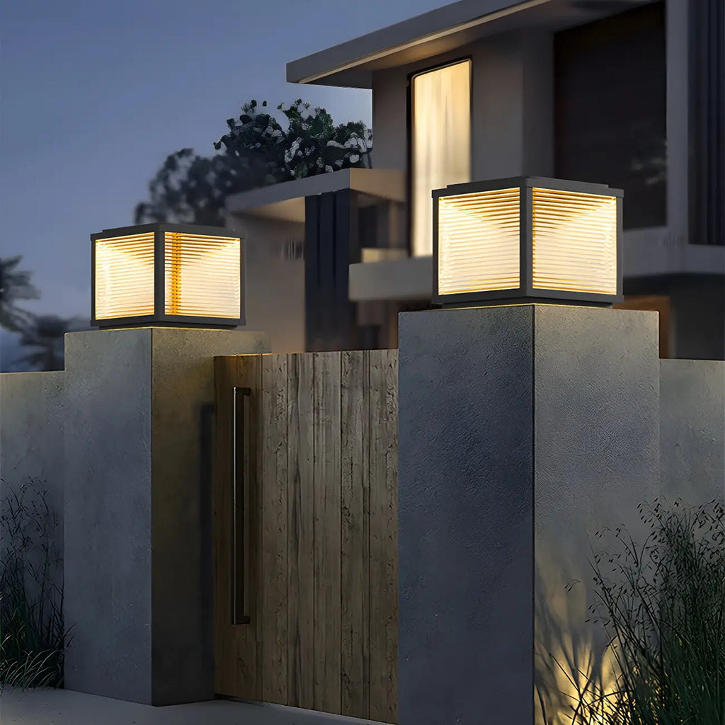 Cubic Black Metal Solar Outdoor Post Lights