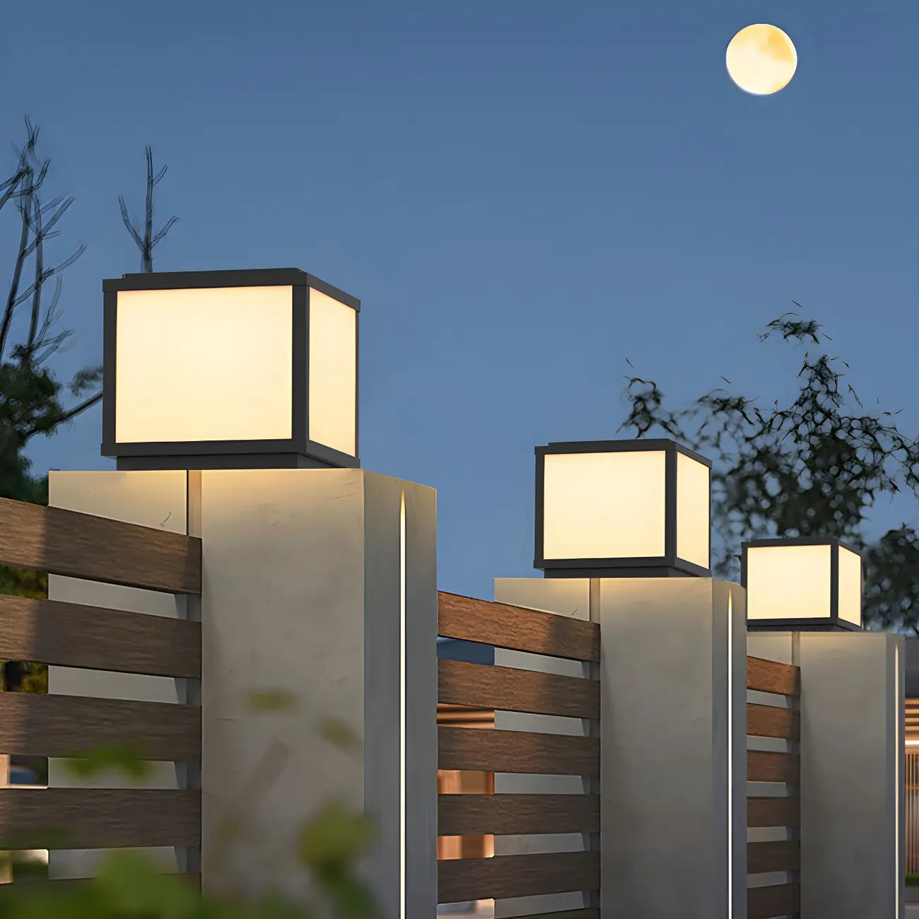 Cubic Black Metal Solar Outdoor Post Lights