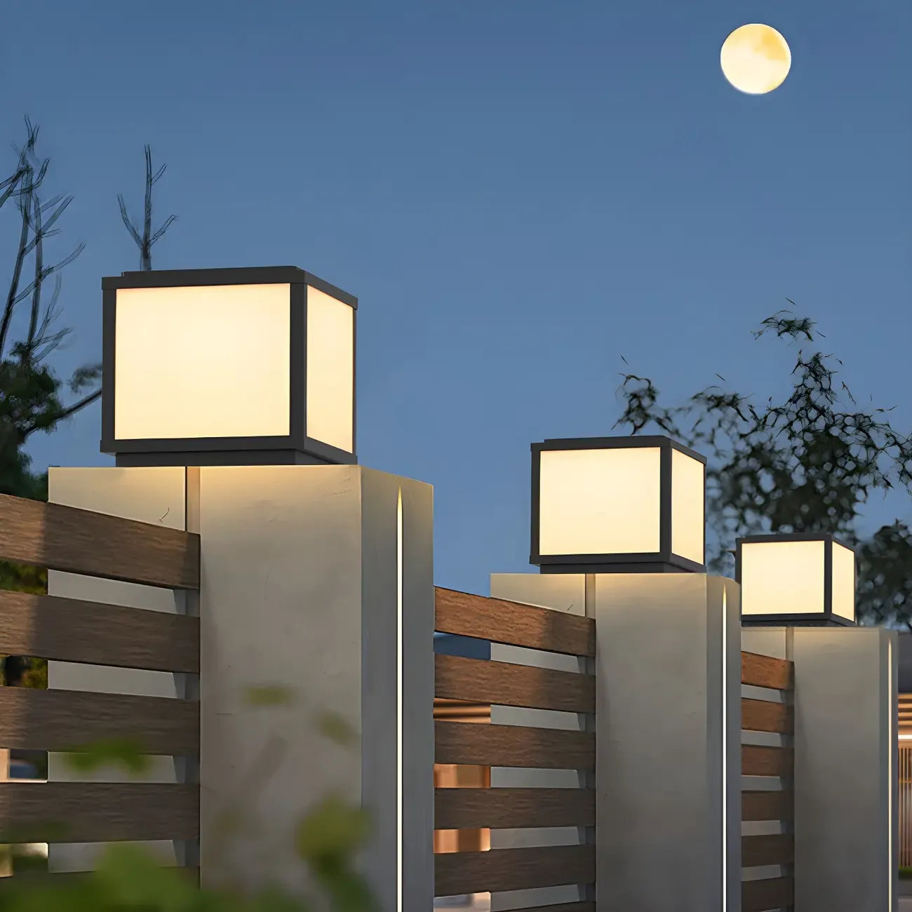 Cubic Black Metal Solar Outdoor Post Lights