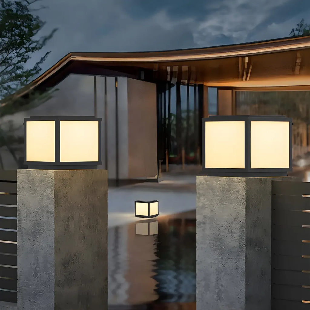 Cubic Black Metal Solar Outdoor Post Lights