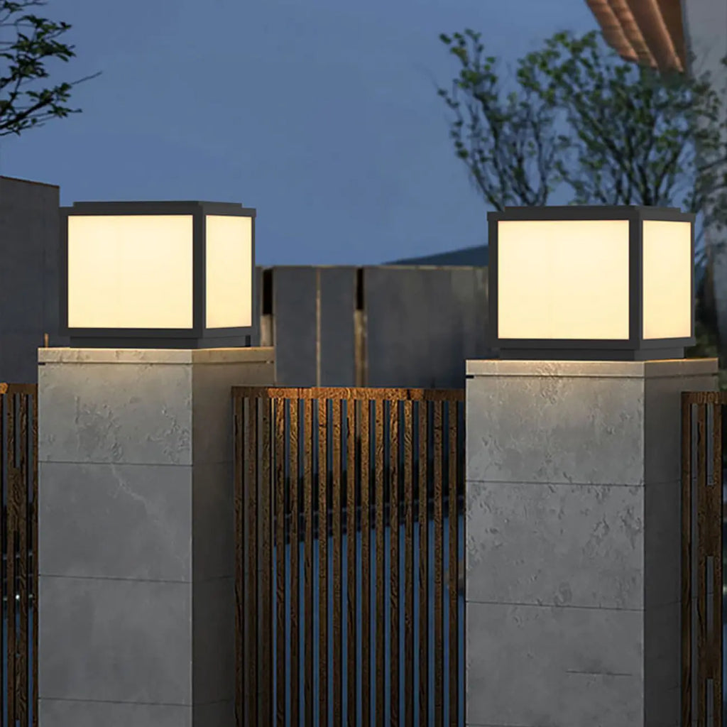 Cubic Black Metal Solar Outdoor Post Lights