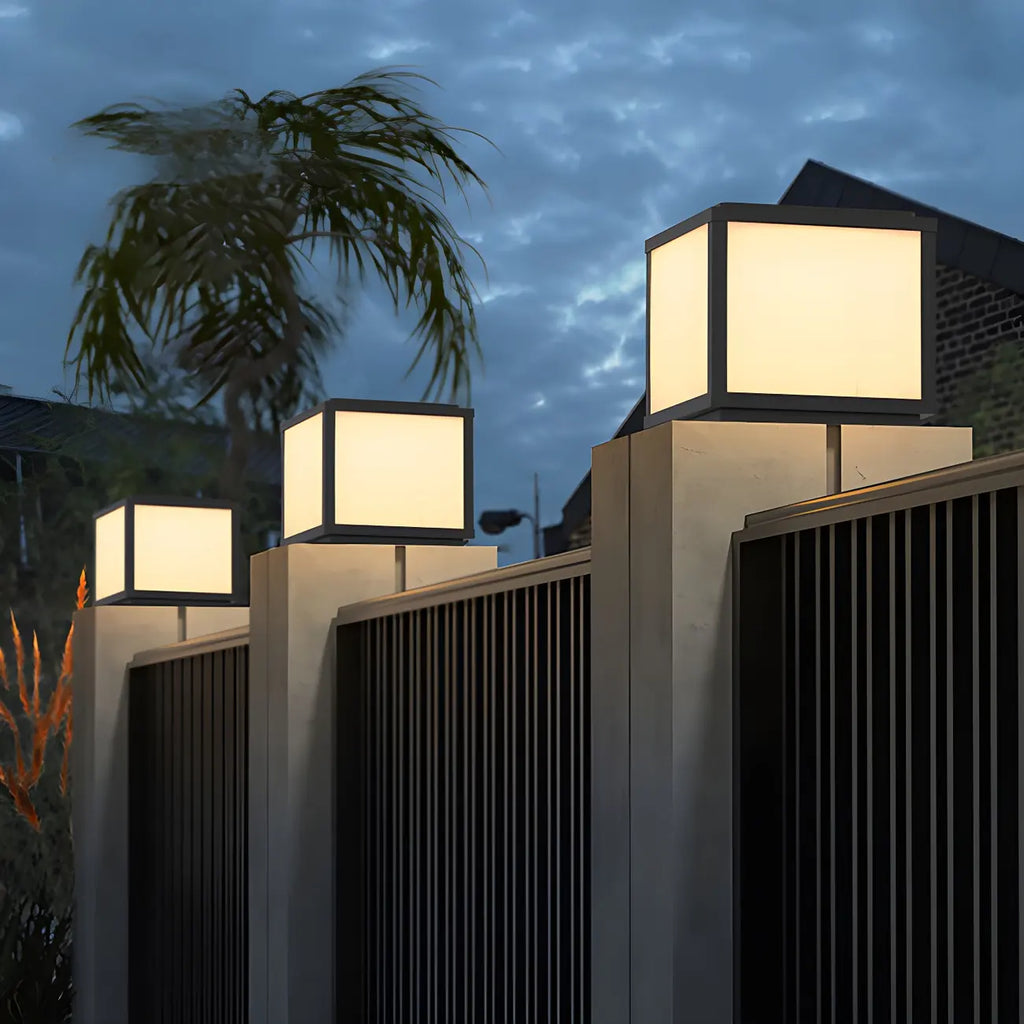 Cubic Black Metal Solar Outdoor Post Lights