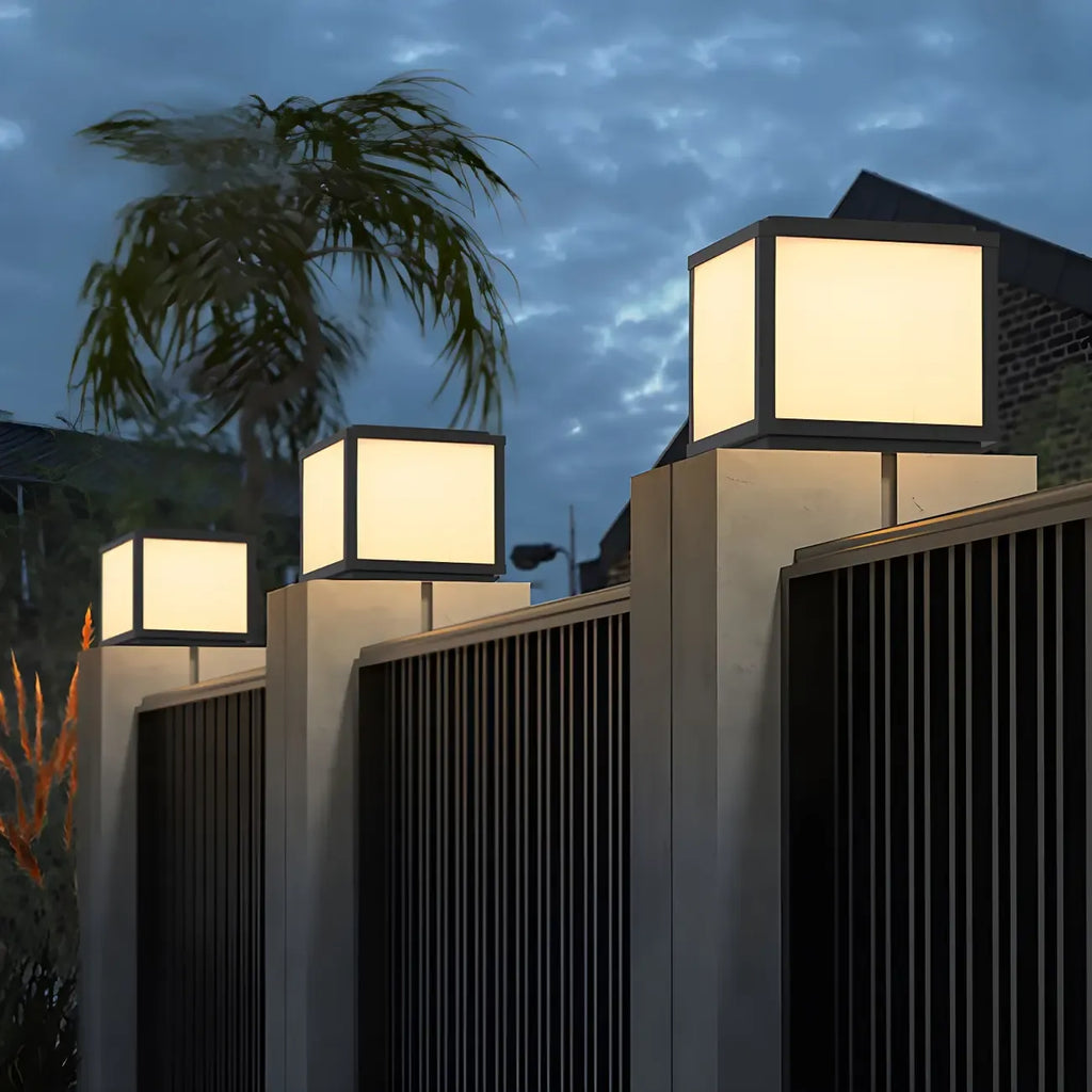 Cubic Black Metal Solar Outdoor Post Lights