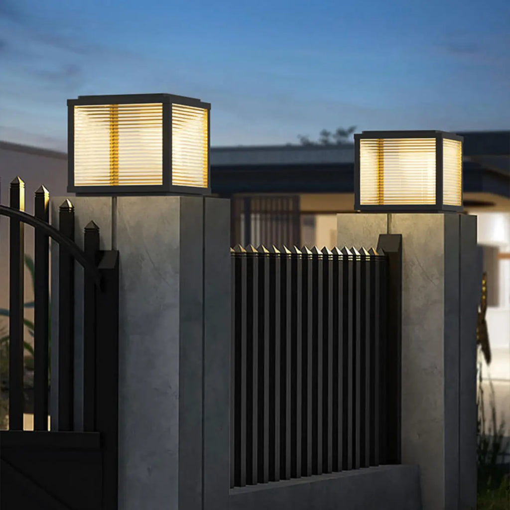 Cubic Black Metal Solar Outdoor Post Lights