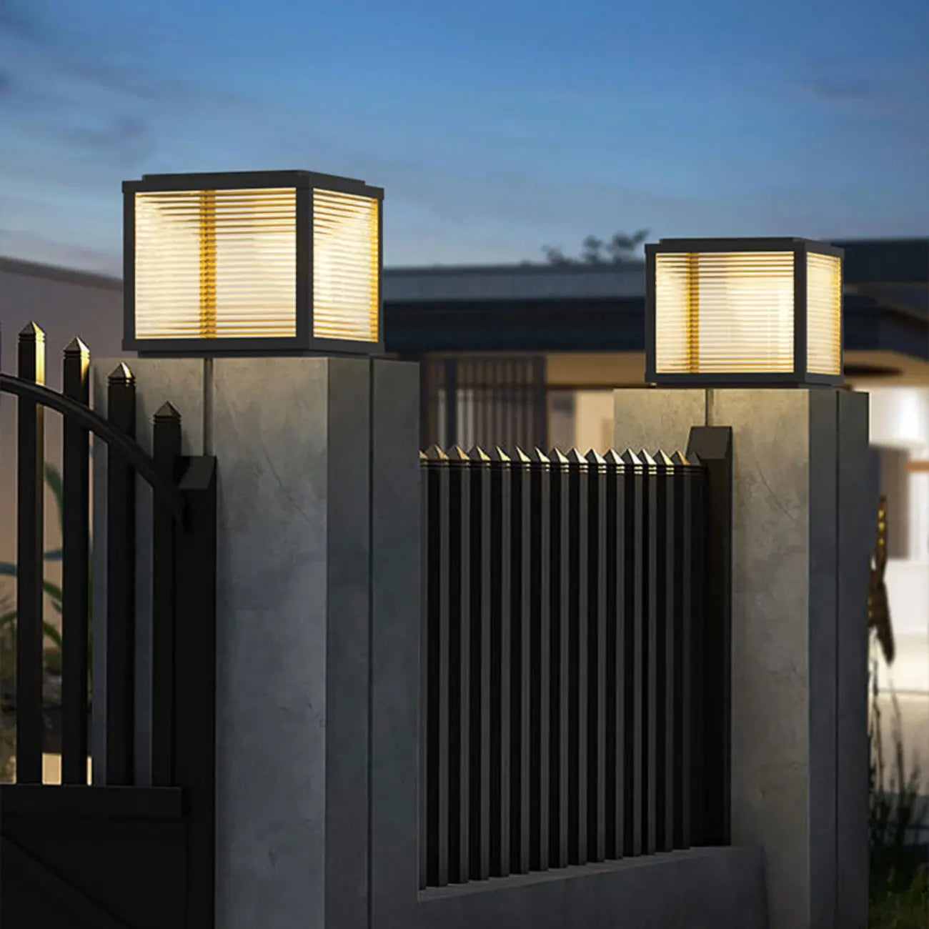 Cubic Black Metal Solar Outdoor Post Lights