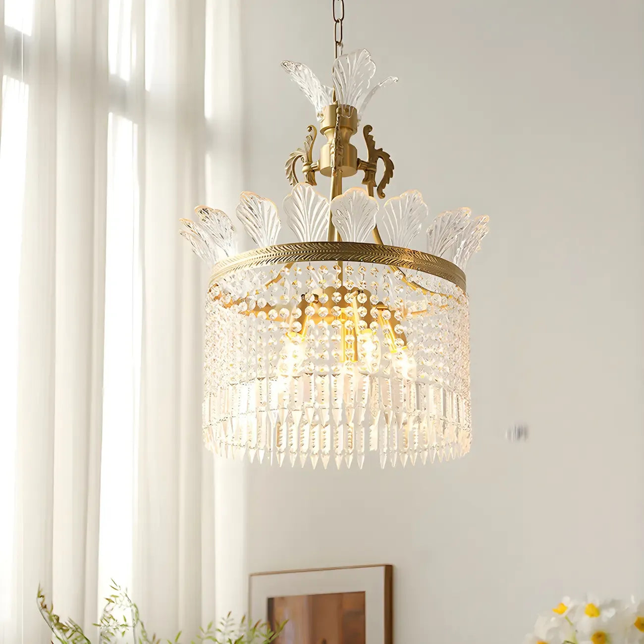 Retro Gold Crystal Round Tassel Chandelier