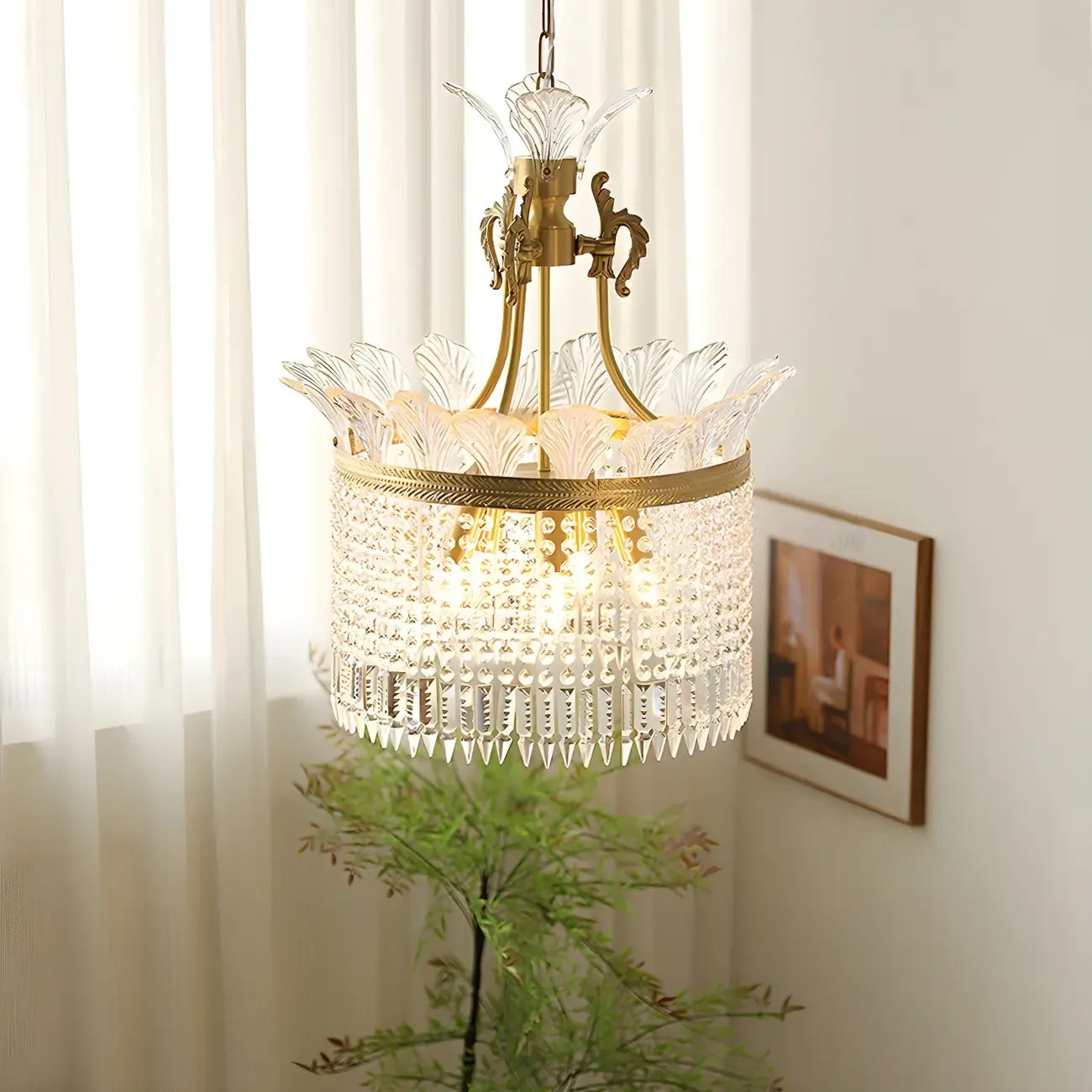 Retro Gold Crystal Round Tassel Chandelier