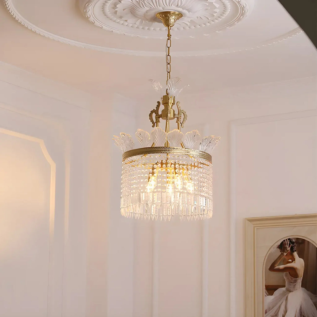 Retro Gold Crystal Round Tassel Chandelier