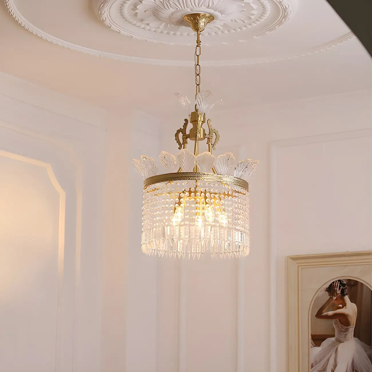 Retro Gold Crystal Round Tassel Chandelier