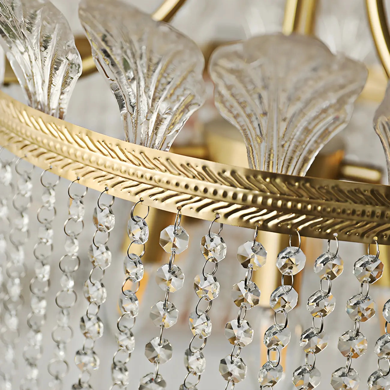 Retro Gold Crystal Round Tassel Chandelier