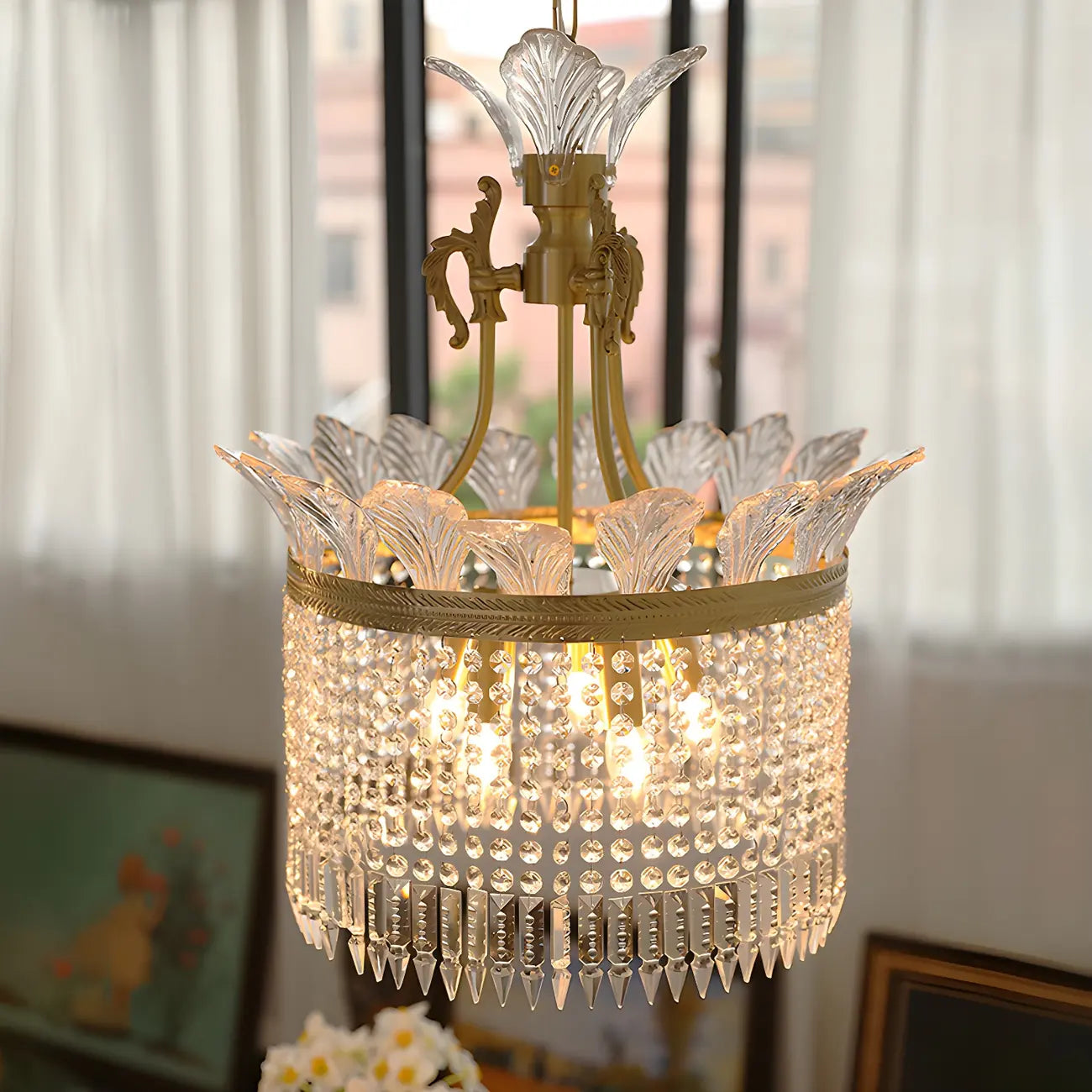 Retro Gold Crystal Round Tassel Chandelier