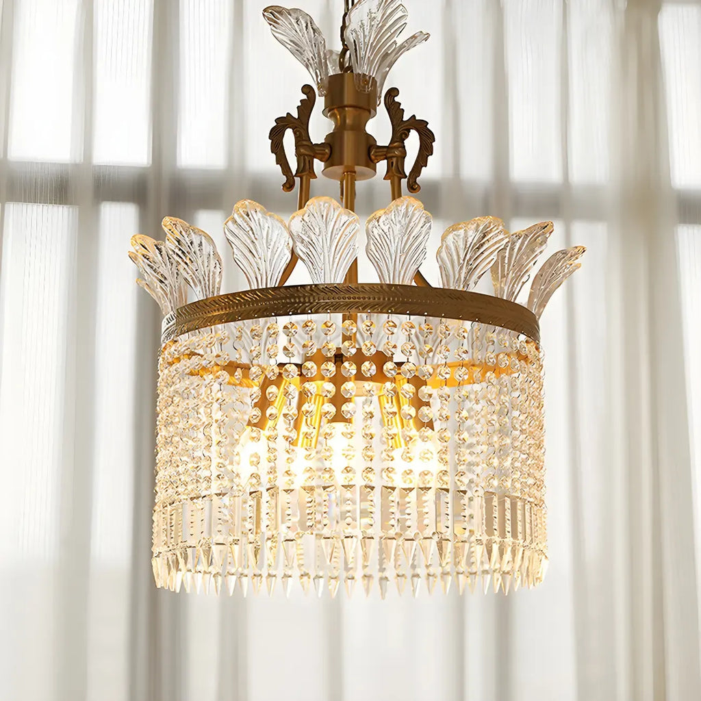 Retro Gold Crystal Round Tassel Chandelier