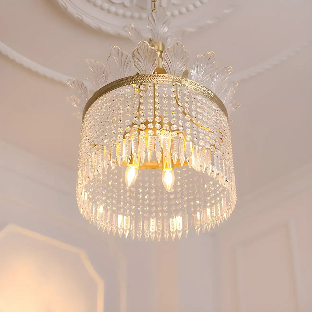 Retro Gold Crystal Round Tassel Chandelier
