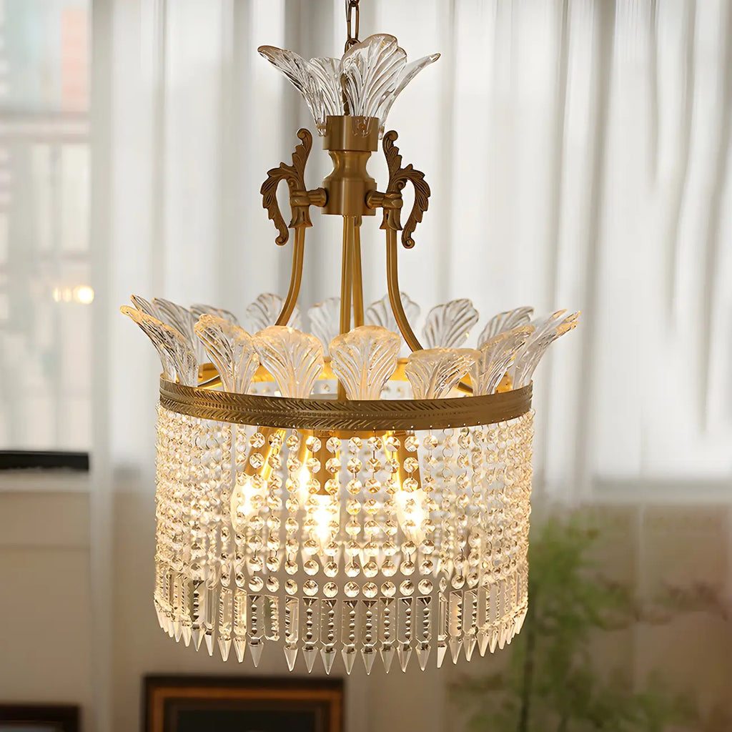 Retro Gold Crystal Round Tassel Chandelier