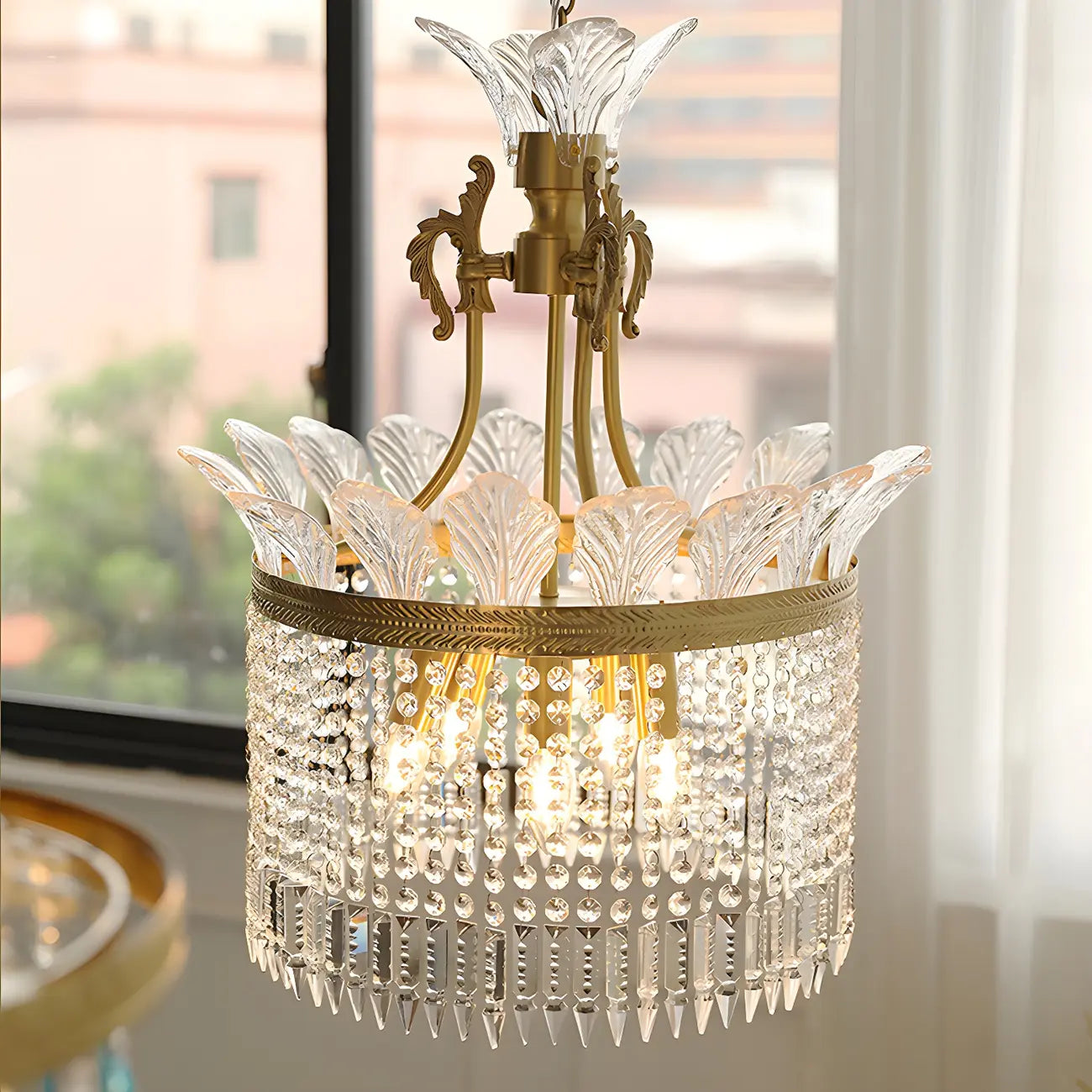 Retro Gold Crystal Round Tassel Chandelier