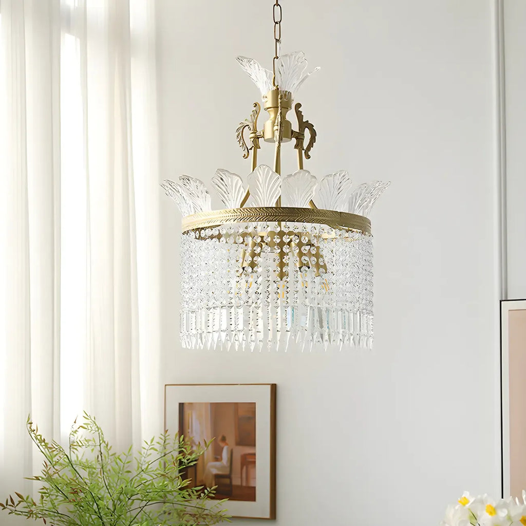Retro Gold Crystal Round Tassel Chandelier