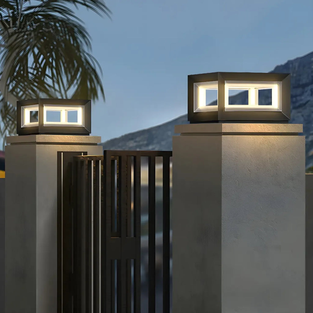 Modern Metal Black Geometric LED Post Cap Light