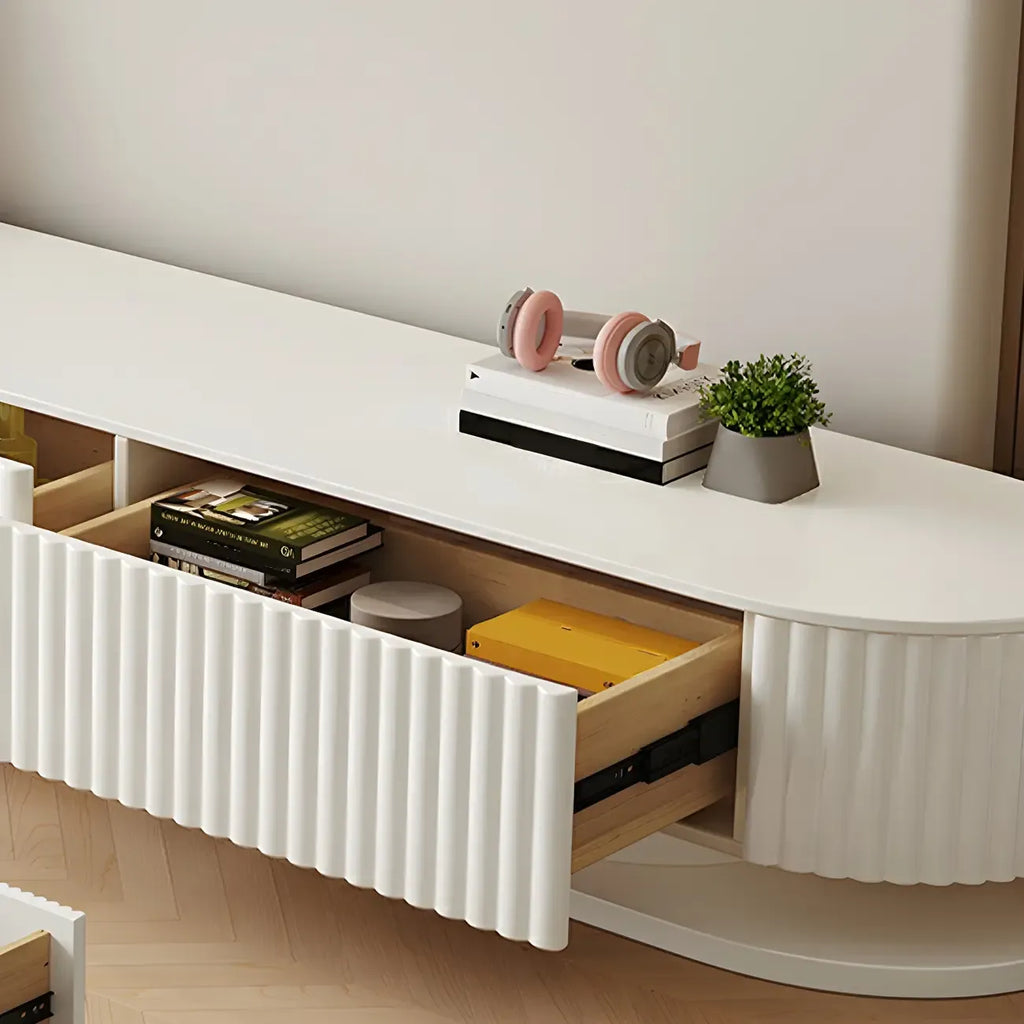 79 White Modern Wood Long Fluted TV Stand with Drawers