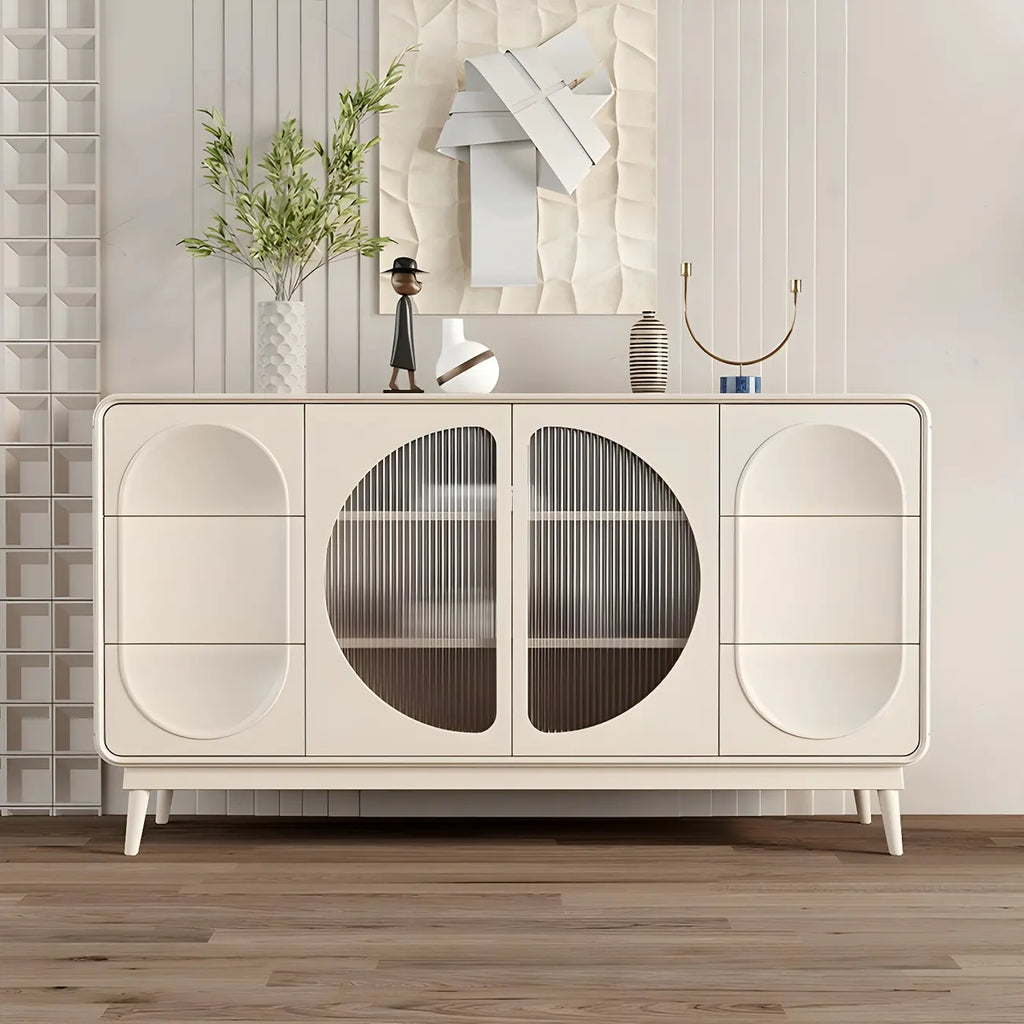 Modern White Wooden Glass No Handle Storage Cabinet