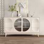 Modern White Wooden Glass No Handle Storage Cabinet