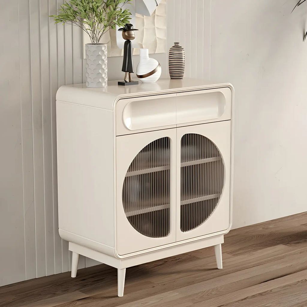 Modern White Wooden Glass No Handle Storage Cabinet