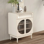 Modern White Wooden Glass No Handle Storage Cabinet