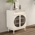Modern White Wooden Glass No Handle Storage Cabinet
