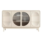 Modern White Wooden Glass No Handle Storage Cabinet