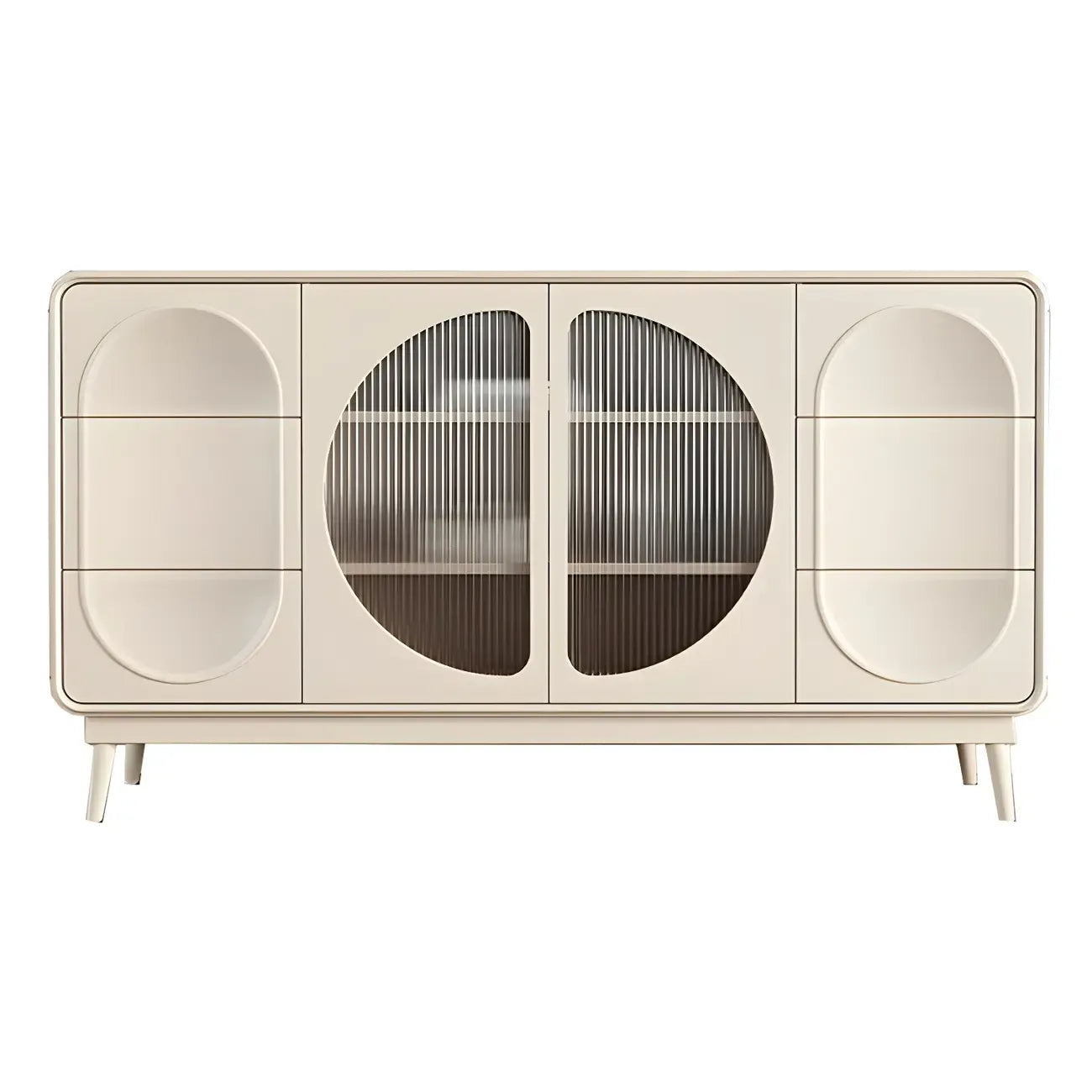 Modern White Wooden Glass No Handle Storage Cabinet