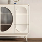 Modern White Wooden Glass No Handle Storage Cabinet