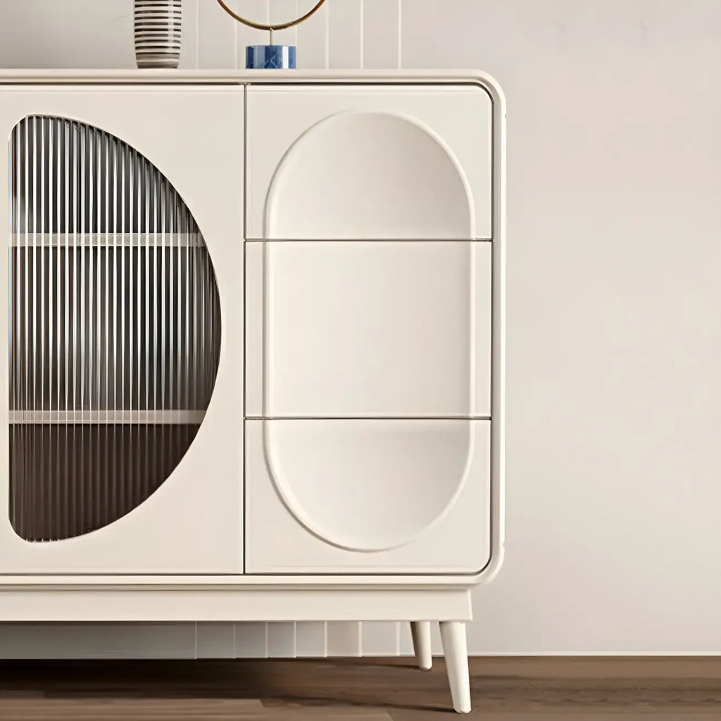 Modern White Wooden Glass No Handle Storage Cabinet