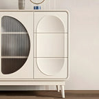 Modern White Wooden Glass No Handle Storage Cabinet