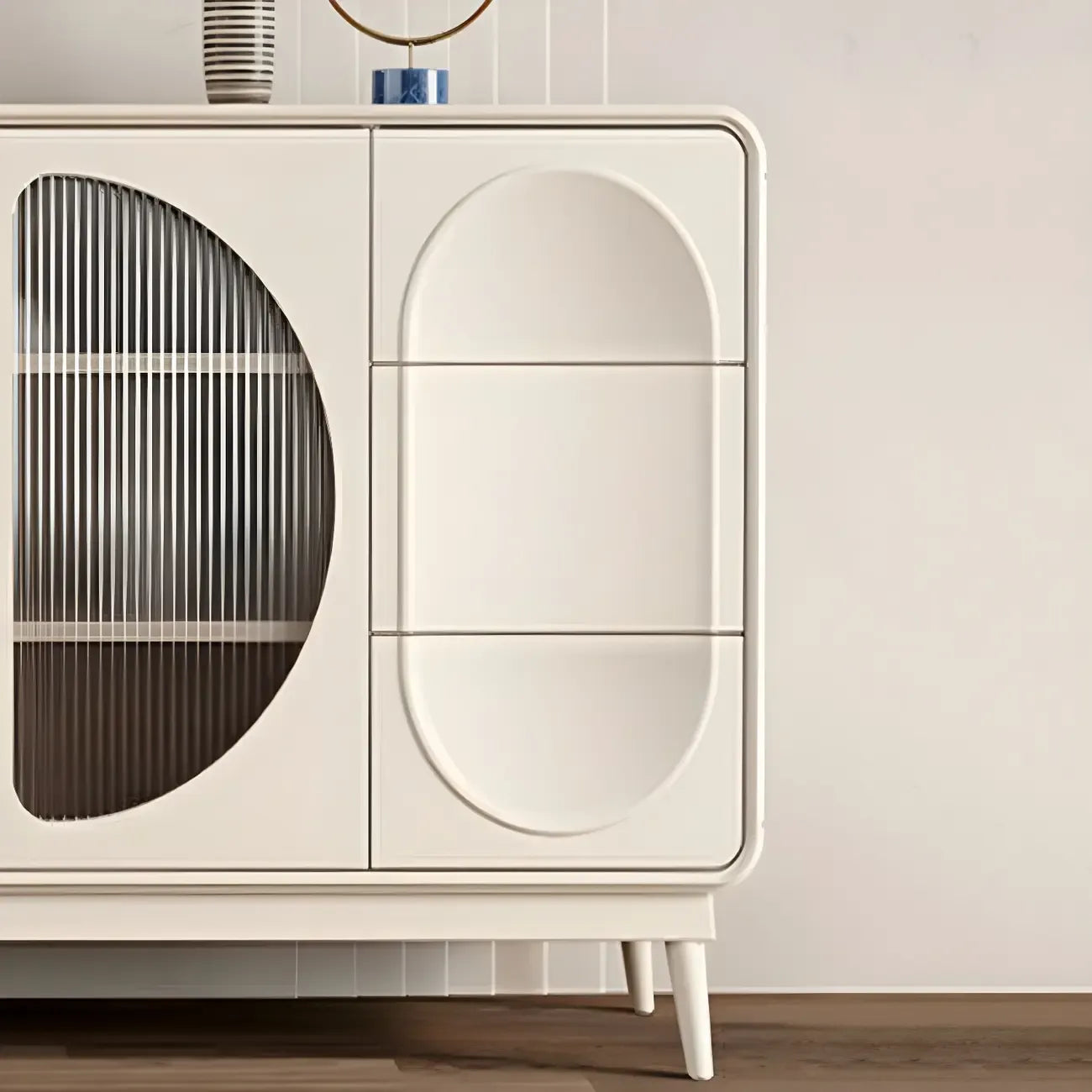 Modern White Wooden Glass No Handle Storage Cabinet