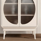 Modern White Wooden Glass No Handle Storage Cabinet