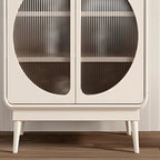 Modern White Wooden Glass No Handle Storage Cabinet