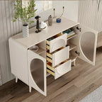 Modern White Wooden Glass No Handle Storage Cabinet