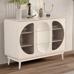 Modern White Wooden Glass No Handle Storage Cabinet