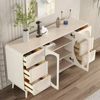 Modern White Wooden Glass No Handle Storage Cabinet
