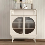 Modern White Wooden Glass No Handle Storage Cabinet