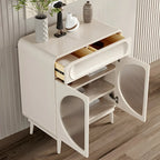 Modern White Wooden Glass No Handle Storage Cabinet