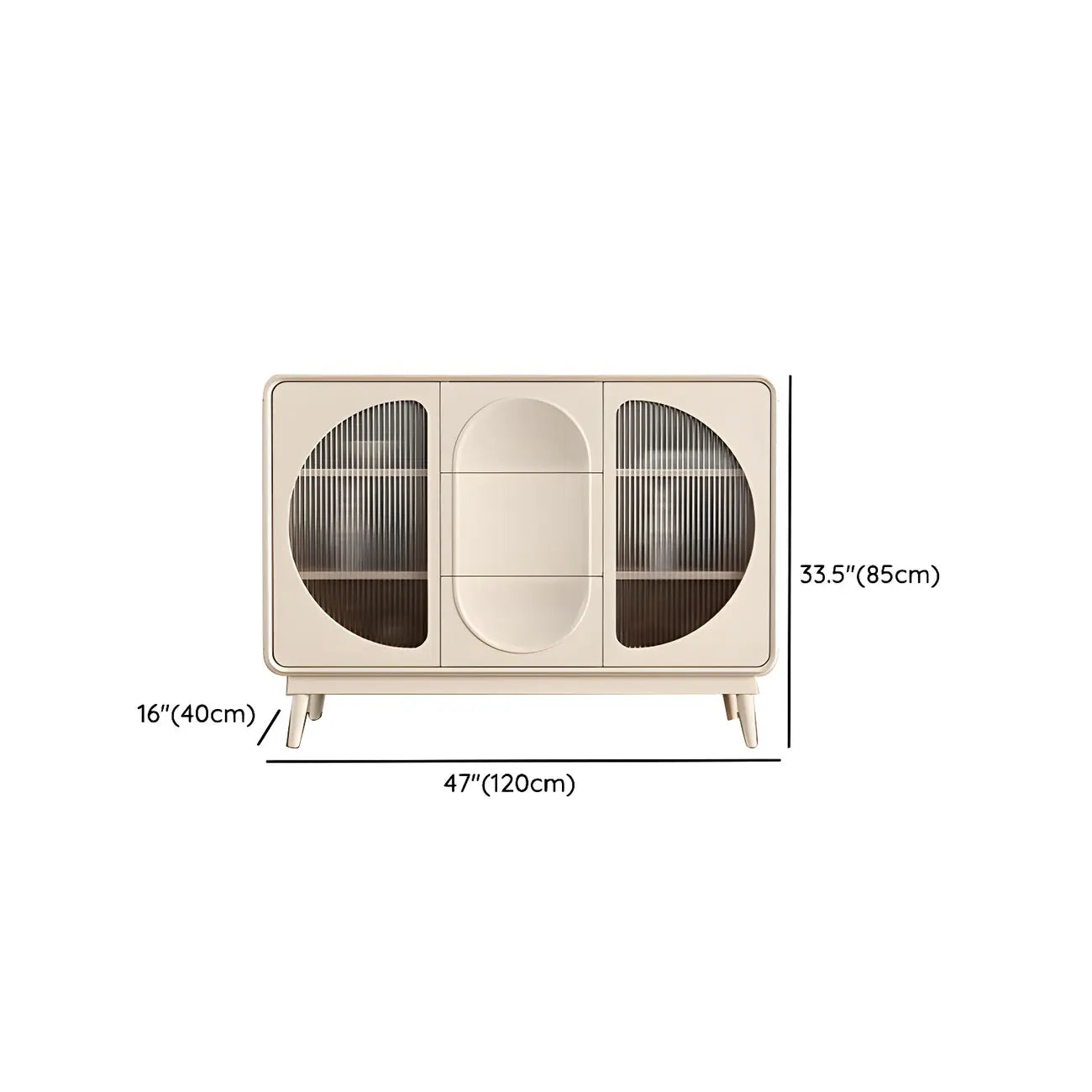 Modern White Wooden Glass No Handle Storage Cabinet